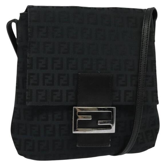 FENDI Zucchino Canvas Mamma Baguette Shoulder Bag Black Silver - Picture 1 of 13